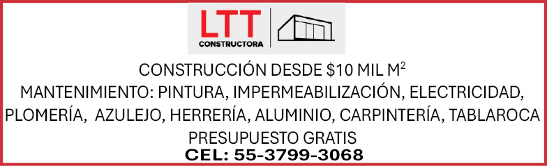 CONSTRUCCIÓN,DESDE,$10,MIL ,M2MANTENIMIENTO:,PINTURA,IMPERMEABILIZACIÓN,ELECTRICIDAD,PLOMERÍA,AZULEJO,HERRERÍA,ALUMINIO,CARPINTERÍA,TABLAROCAPRESUPUESTO,GRATISCEL:,55-3799-3068