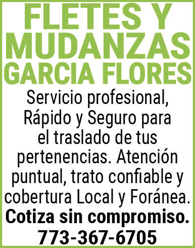 FLETES Y,MUDANZAS GARCIA FLORESServicio,profesional, Rápido,y,Seguro,para el,traslado,de,tus,pertenencias. Atención,puntual,trato,confiable,y cobertura,Local,y,Foránea.Cotiza,sin,compromiso.773-367-6705