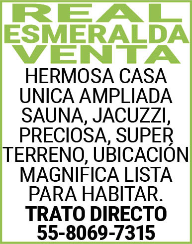REAL,ESMERALDA,VENTAHERMOSA,CASA,UNICA,AMPLIADA,SAUNA,JACUZZI,PRECIOSA,SUPER,TERRENO,UBICACION,MAGNIFICA,LISTA,PARA,HABITAR. TRATO,DIRECTO,55-8069-7315