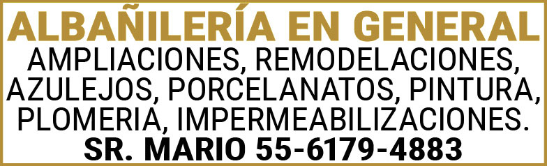 ALBAÑILERIA,EN,GENERALAMPLIACIONES, REMODELACIONES, AZULEJOS,PORCELANATOS,PINTURA, PLOMERIA,IMPERMEABILIZACIONES.SR.,MARIO,55-6179-4883