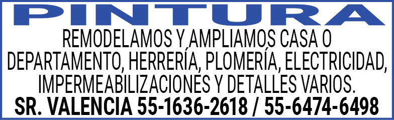 PINTURAREMODELAMOS,Y,AMPLIAMOS,CASA,O,DEPARTAMENTO,HERRERIA,PLOMERIA,ELECTRICIDAD,IMPERMEABILIZACIONES,Y,DETALLES,VARIOS.SR.,VALENCIA,55-1636-2618,/ 55-6474-6498