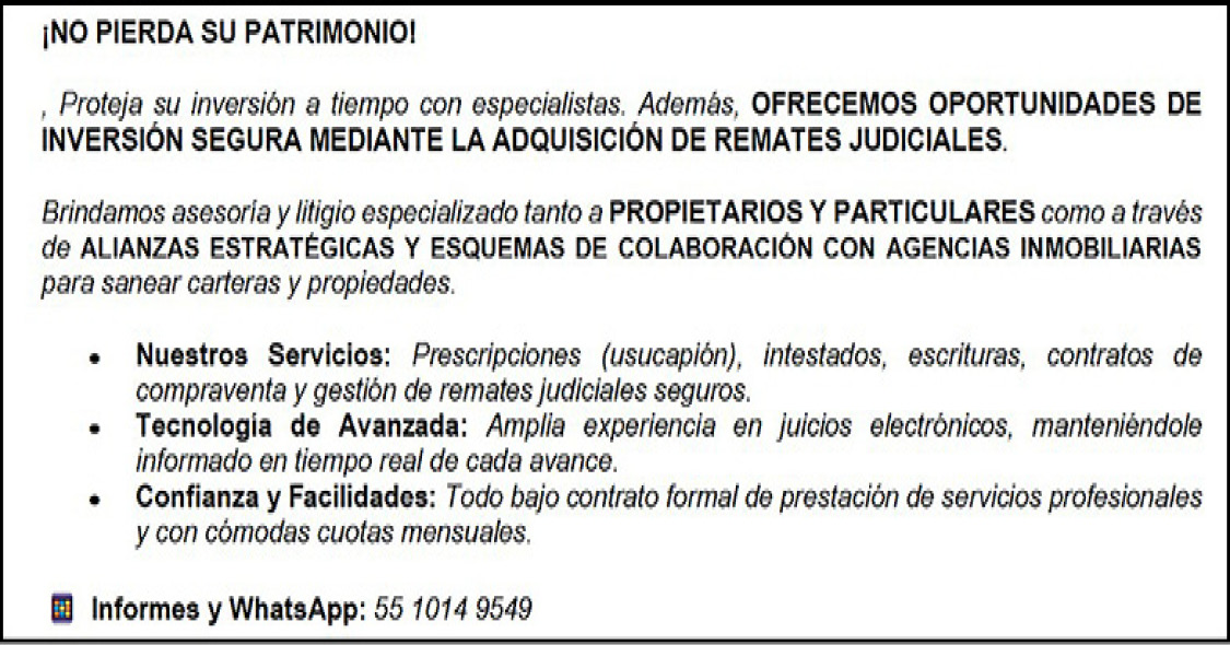 NO PIERDA SU PATRIMONIO!ante inminente expropiación por parte…