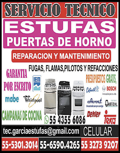 Servicio técnicoestufas55-5301-3014, 55 4355 6086